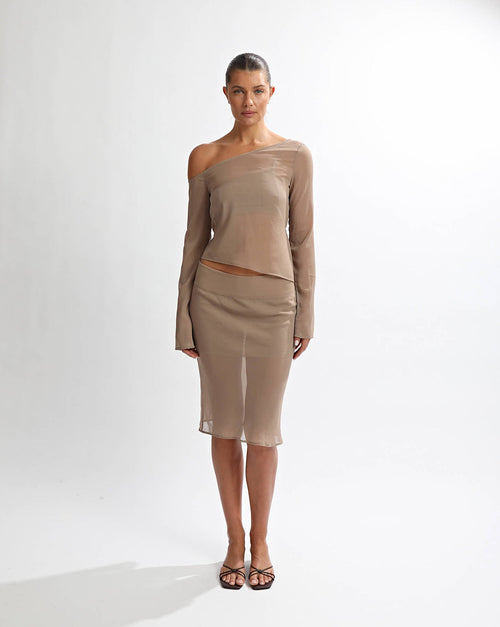 Josephine Midi Sheer Skirt Taupe