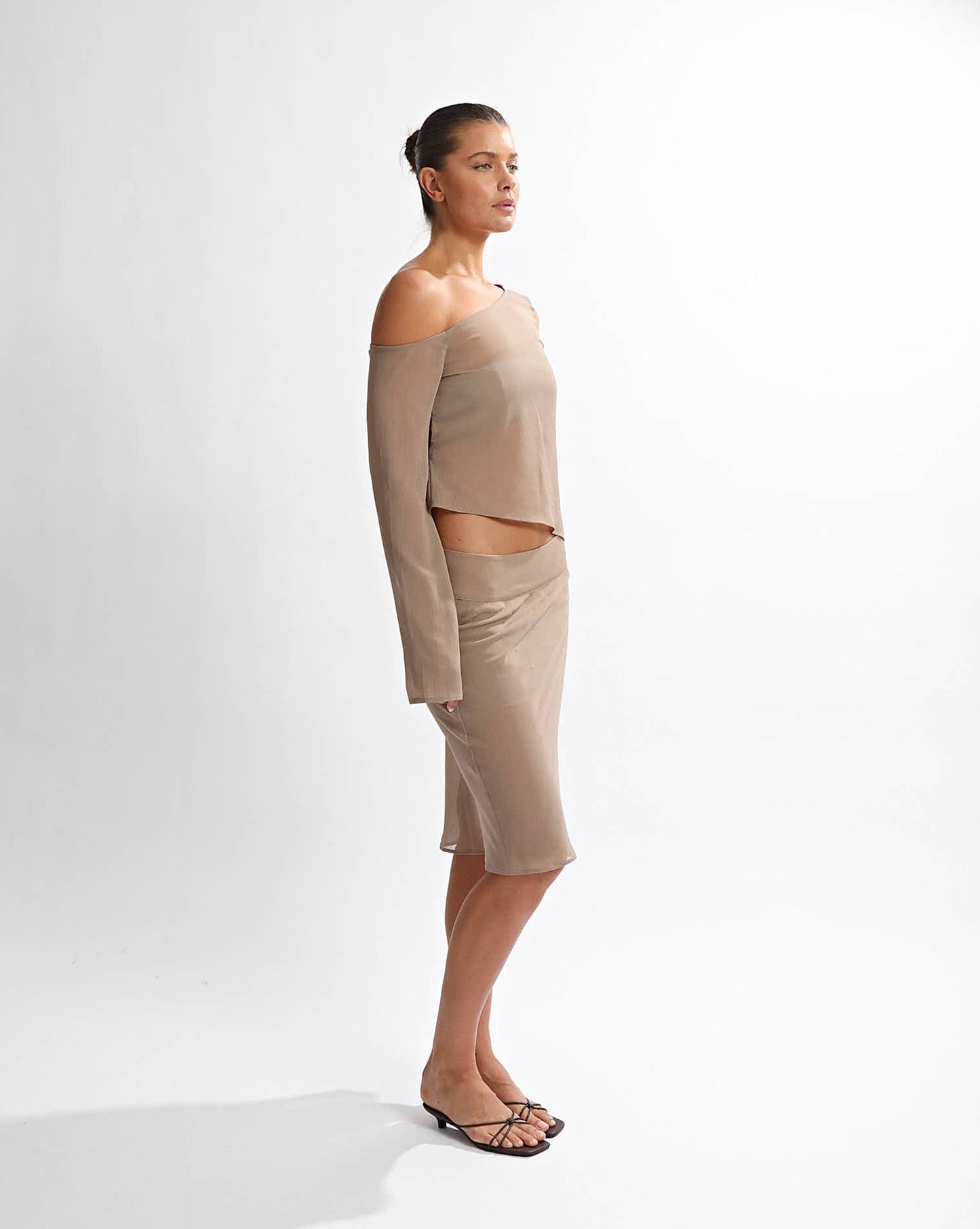 Josephine Midi Sheer Skirt Taupe