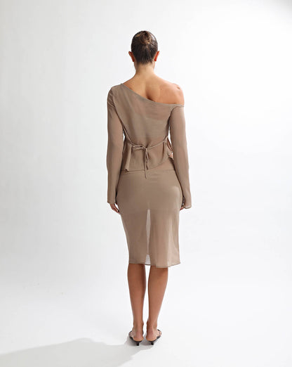Josephine Midi Sheer Skirt Taupe