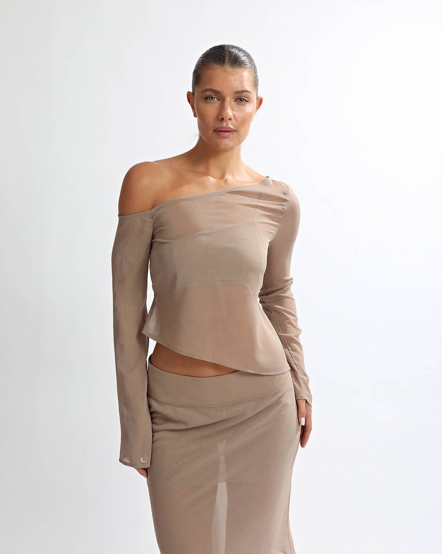 Josephine Midi Sheer Skirt Taupe