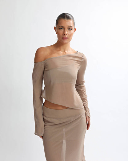 Josephine Midi Sheer Skirt Taupe