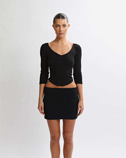Samantha V Neck Top Black