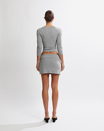 Samantha V Neck Top Grey Marl