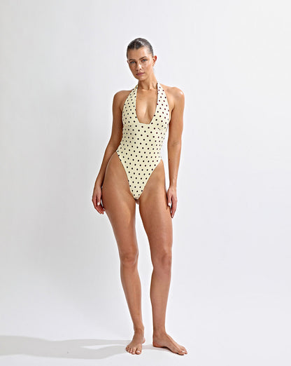 Cabo Halter One Piece Yellow Polka