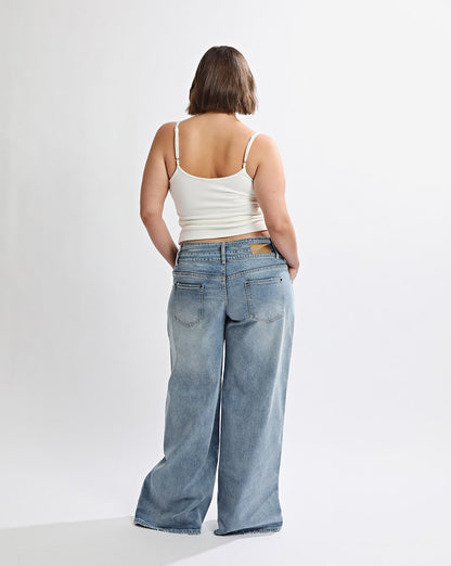 Hansen Baggy Jeans Mid Blue Cropped
