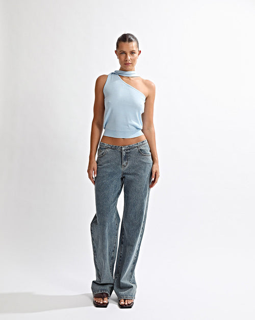 Carrie One Shoulder Top Blue