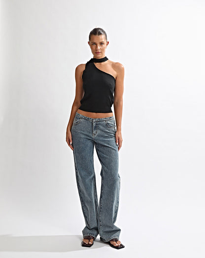 Carrie One Shoulder Top Black