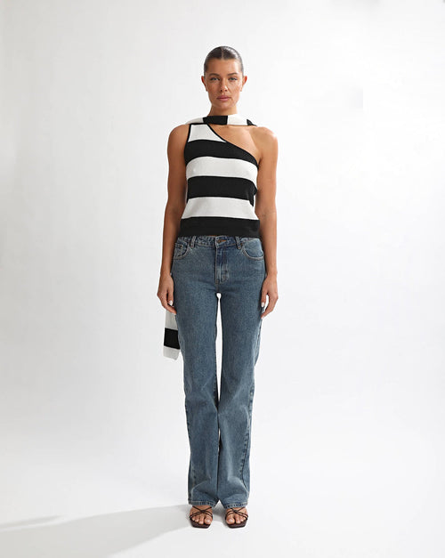 Charlotte Scarf Top Black/White Stripe