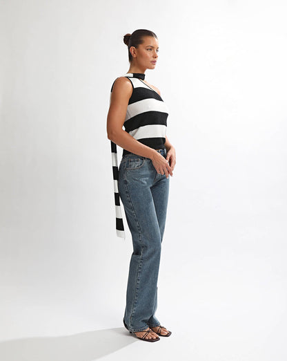 Charlotte Scarf Top Black/White Stripe