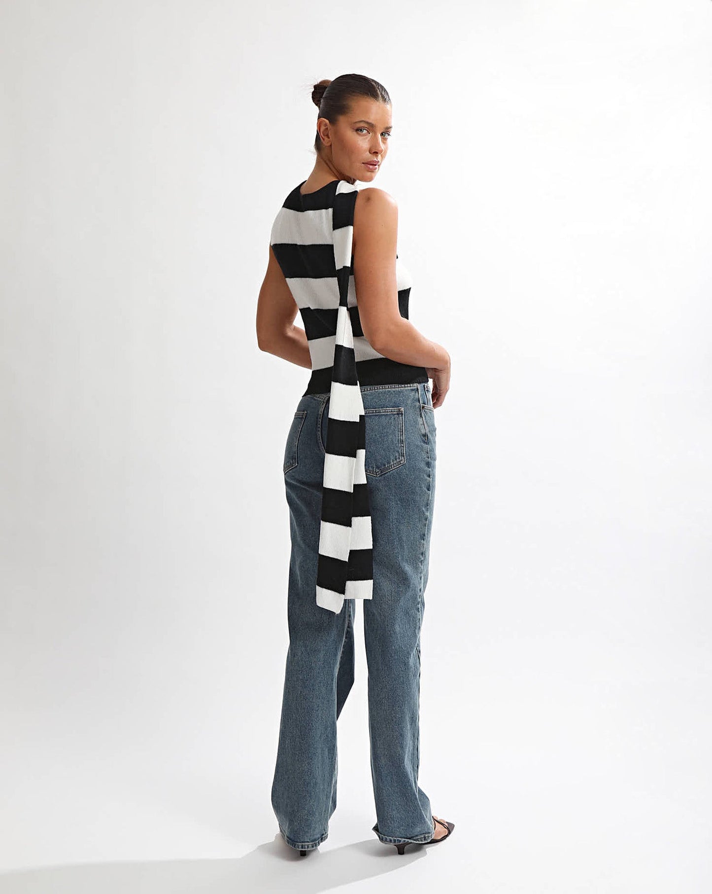 Charlotte Scarf Top Black/White Stripe