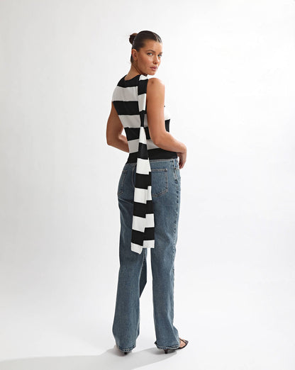 Charlotte Scarf Top Black/White Stripe