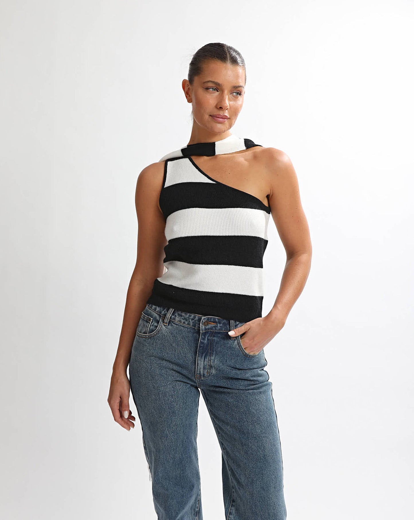 Charlotte Scarf Top Black/White Stripe