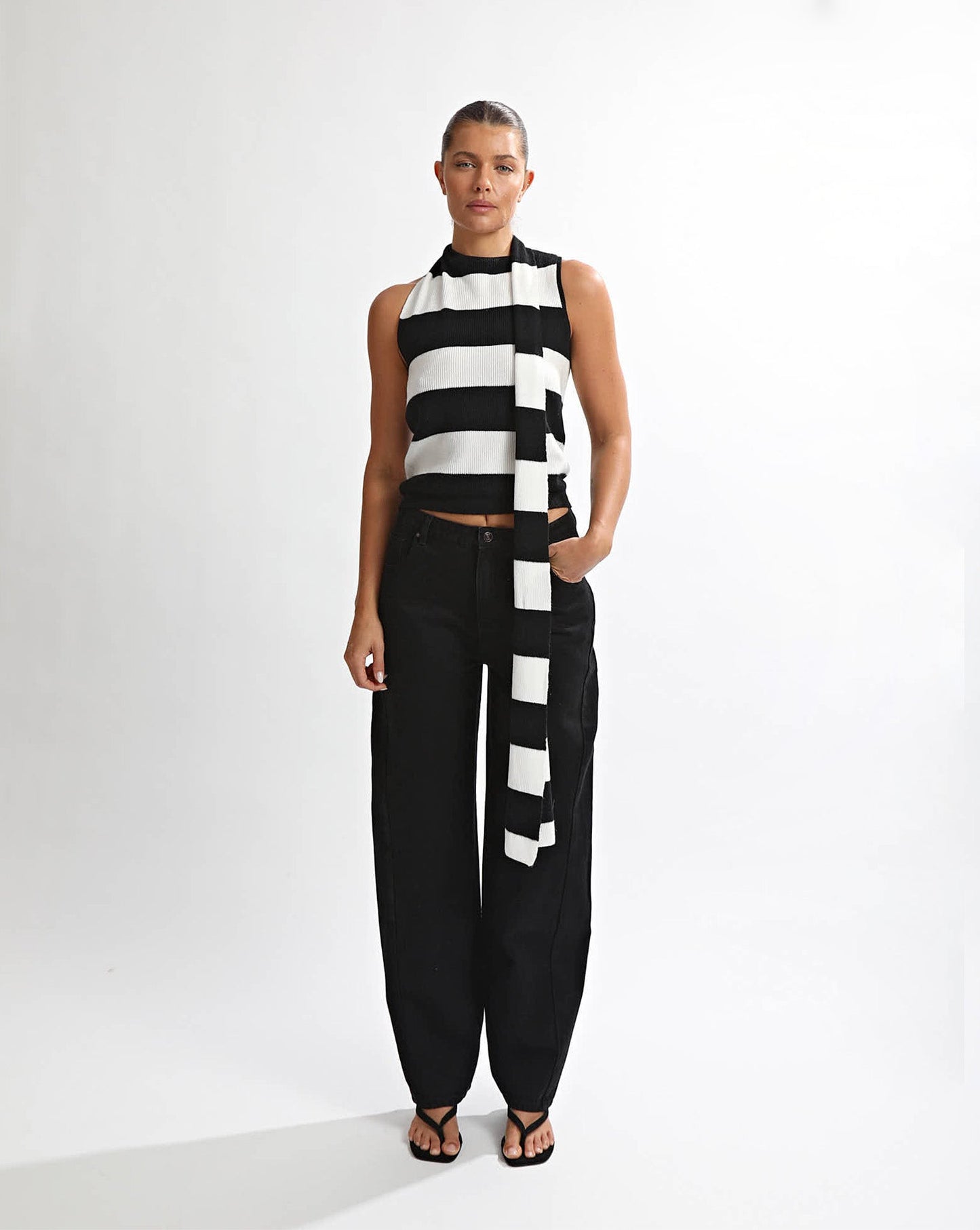 Charlotte Scarf Top Black/White Stripe