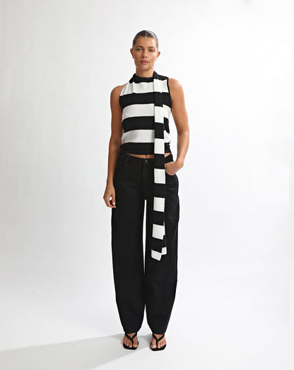 Charlotte Scarf Top Black/White Stripe