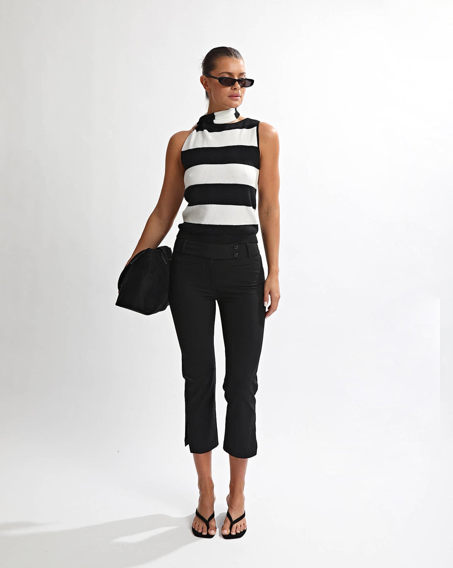 Charlotte Scarf Top Black/White Stripe