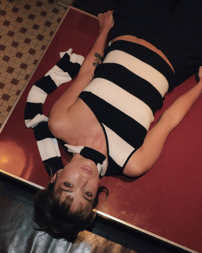 Charlotte Scarf Top Black/White Stripe