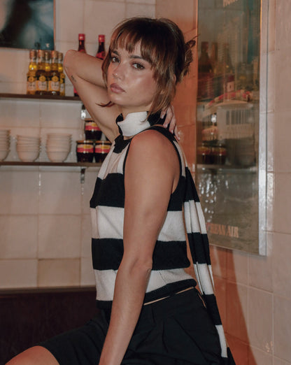 Charlotte Scarf Top Black/White Stripe