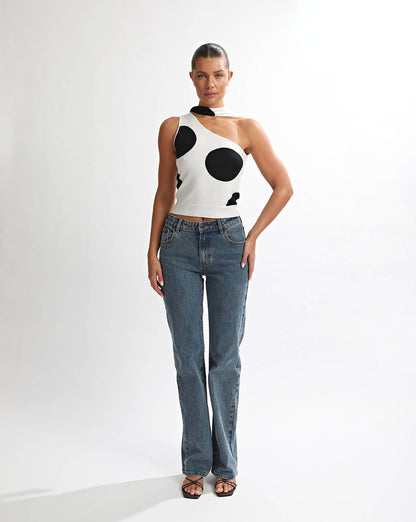 Charlotte Scarf Top Black/White Spot