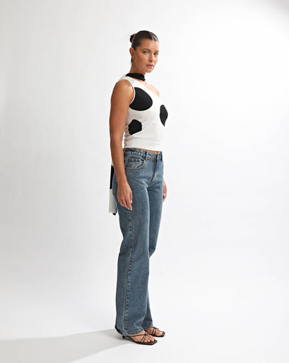 Charlotte Scarf Top Black/White Spot