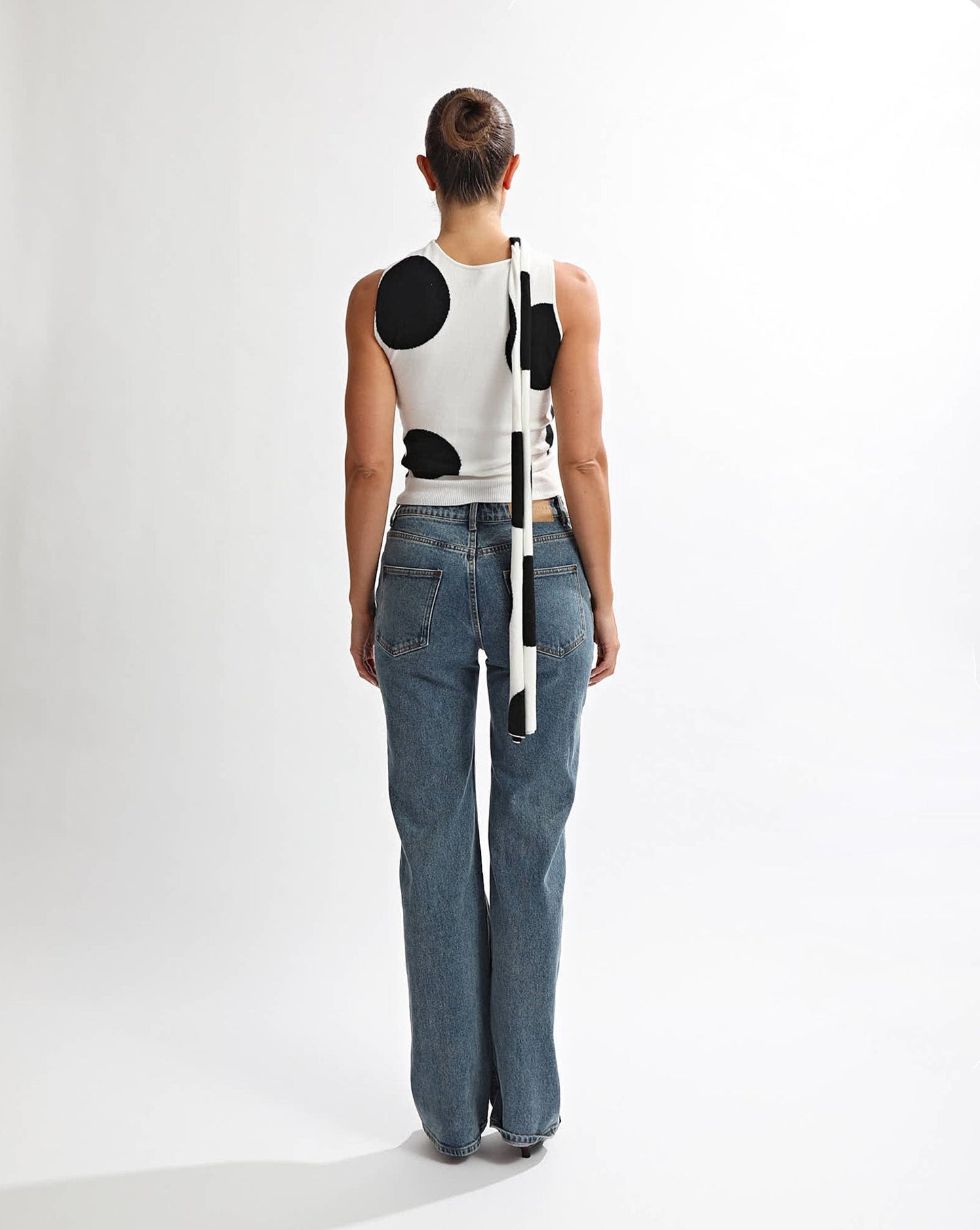 Charlotte Scarf Top Black/White Spot