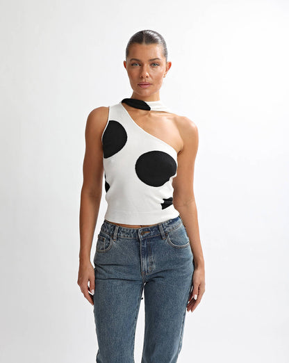 Charlotte Scarf Top Black/White Spot