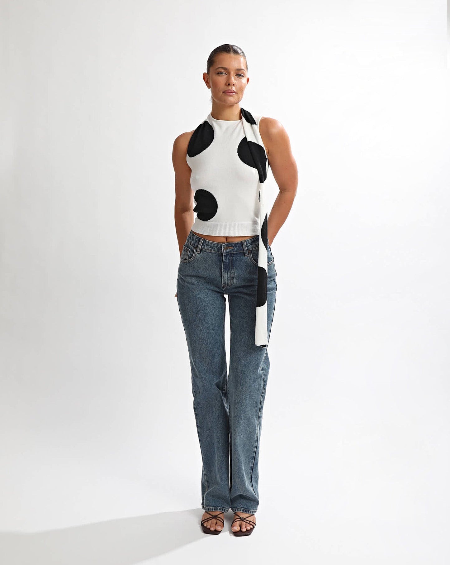 Charlotte Scarf Top Black/White Spot