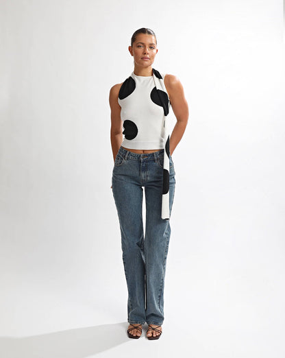 Charlotte Scarf Top Black/White Spot