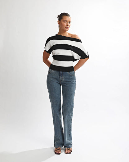 Charlotte Top Black/White Stripe