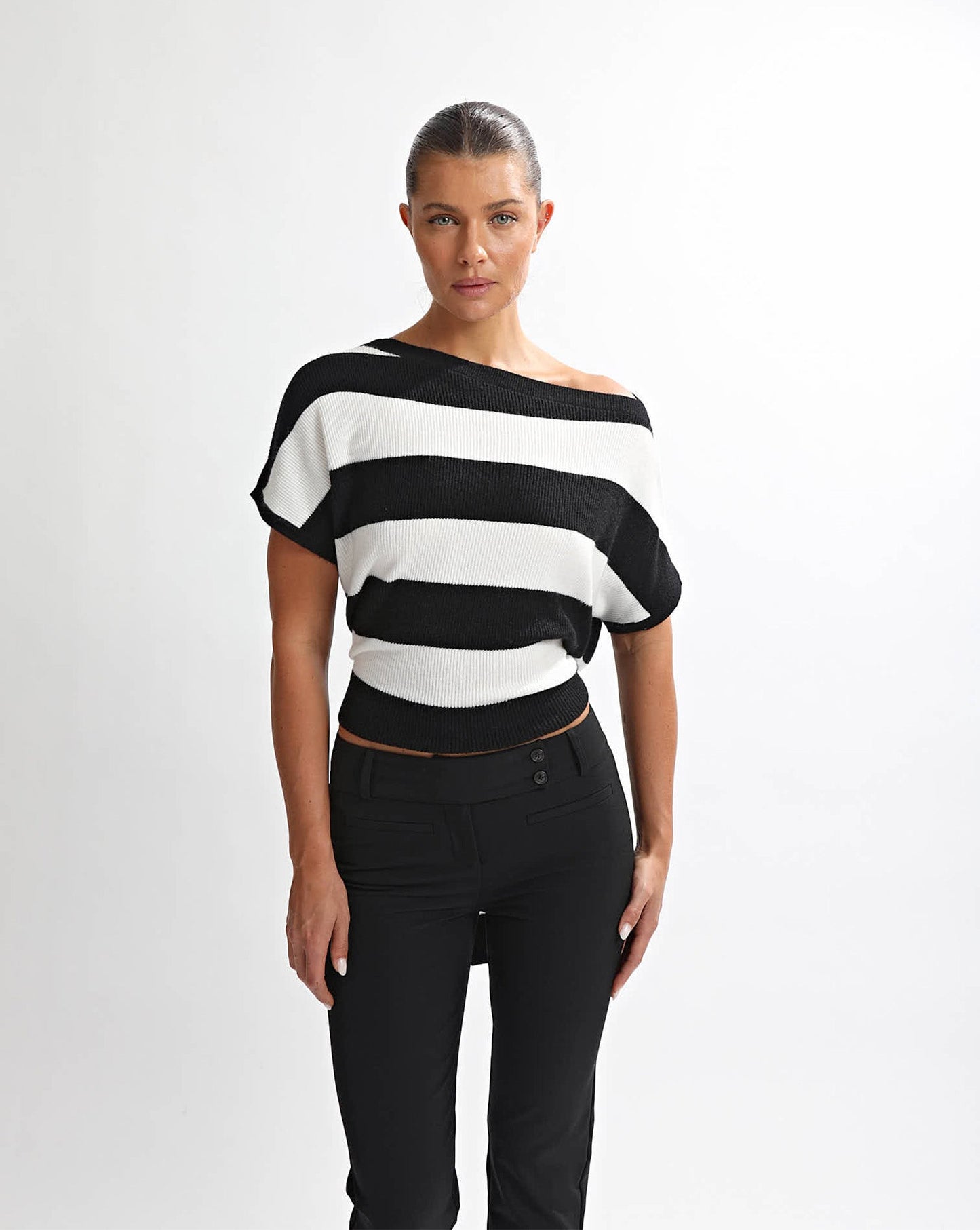 Charlotte Top Black/White Stripe