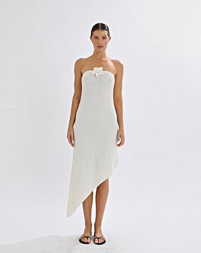 Eloise Knit Flower Dress Off White