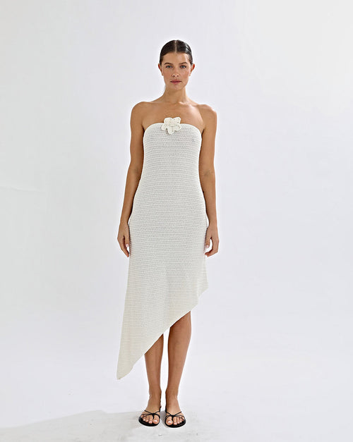 Eloise Knit Flower Dress Off White