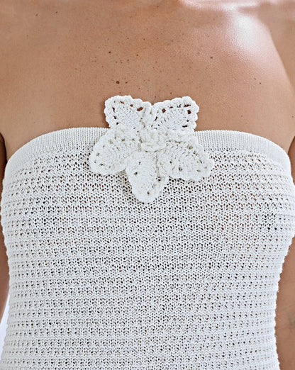 Eloise Knit Flower Dress Off White