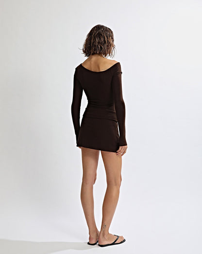 Amelia Asym Long Sleeve Top Brown