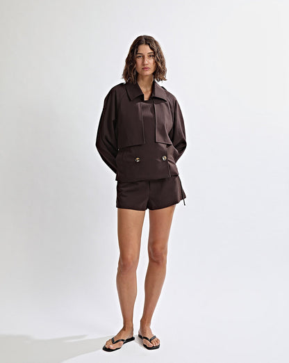 Emmy Cropped Trench Brown Stripe