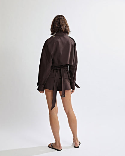 Emmy Cropped Trench Brown Stripe