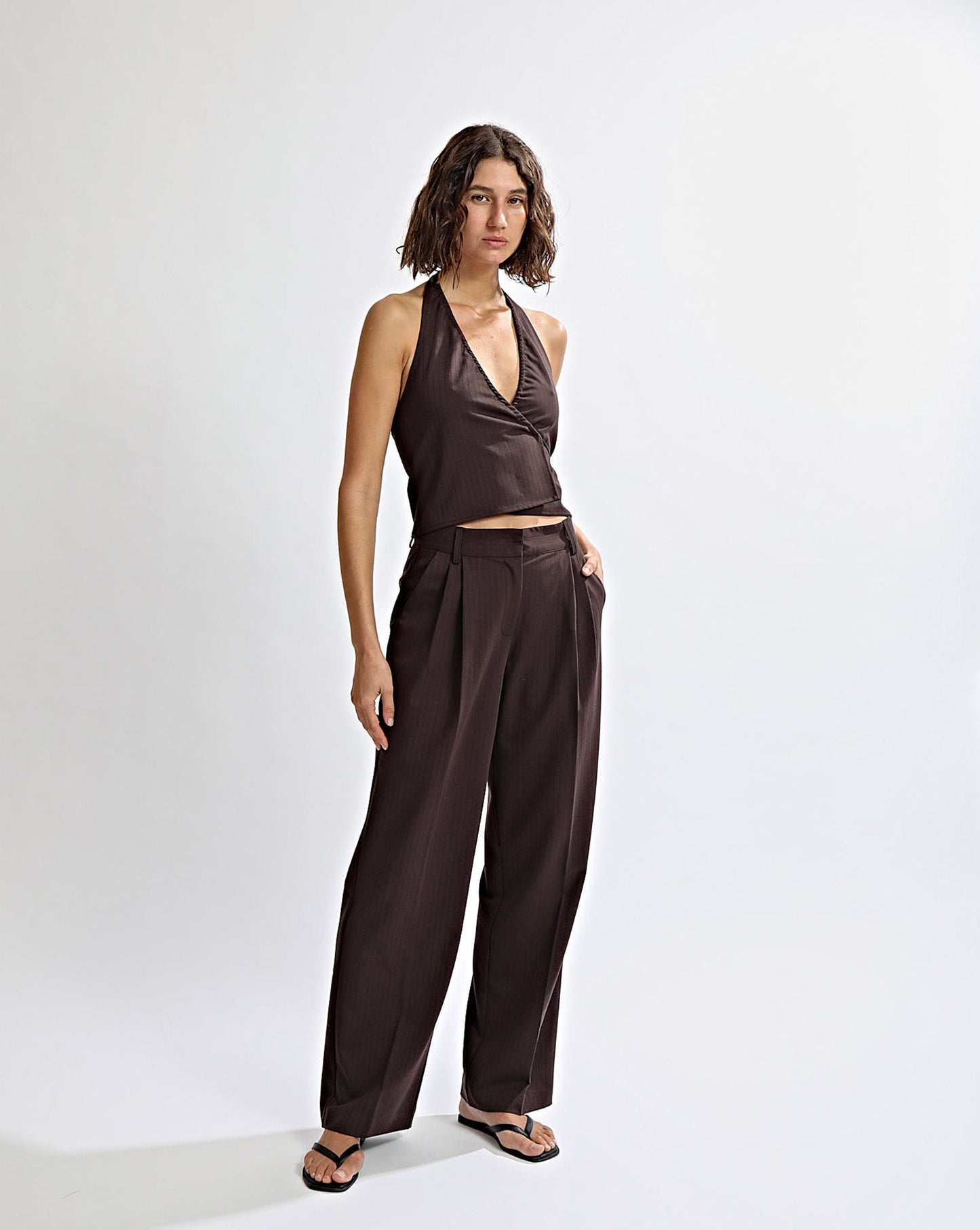 Emmy Trousers Brown Stripe Cropped