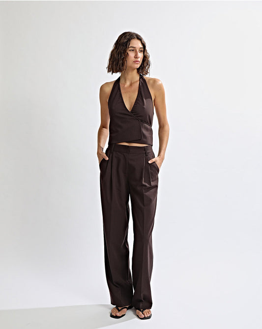 Emmy Trousers Brown Stripe Cropped