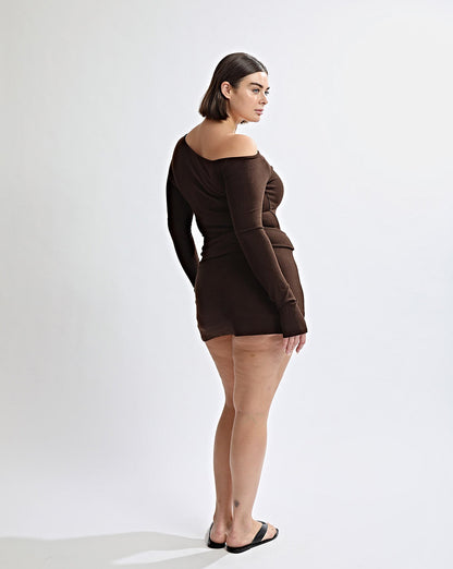 Amelia Asym Long Sleeve Top Brown