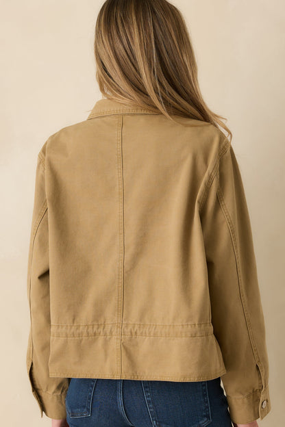 Let's Go There Tan Cotton Twill Utility Jacket