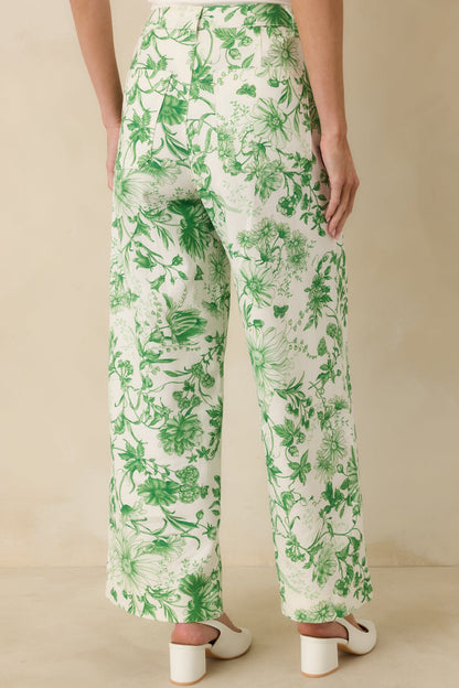 Grow Your Own Way Green Floral Print Cotton Wide Leg Pants