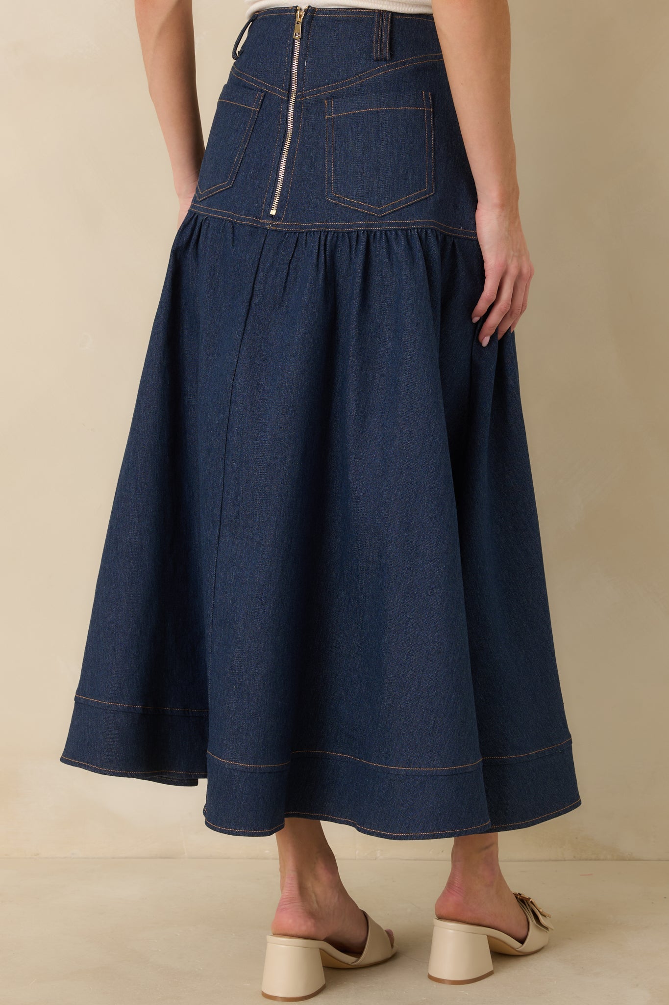 Town & Country Dark Wash Denim Button-Down Maxi Skirt