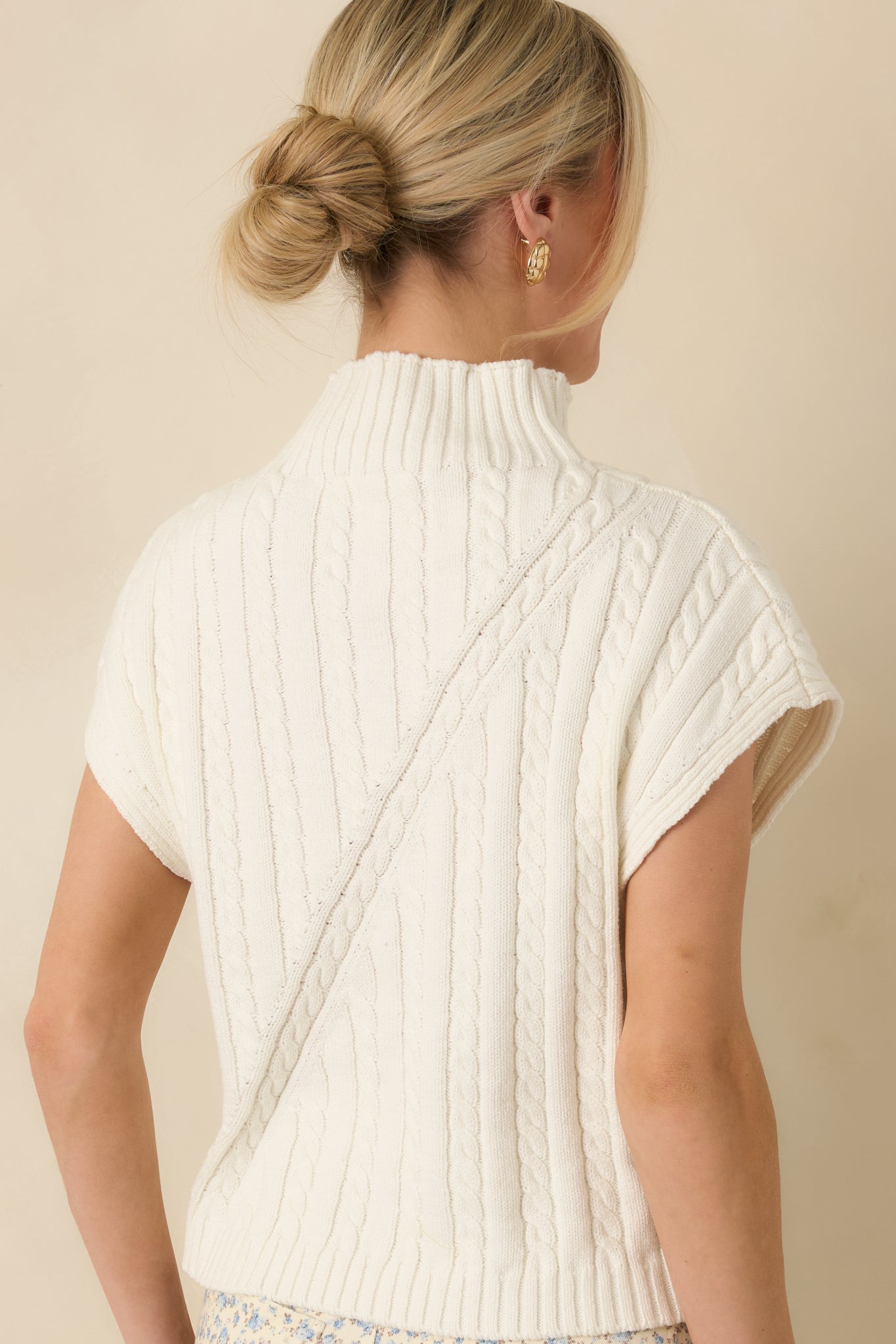 I'm Sure of It Ivory Cable Knit Sleeveless Mock Neck Sweater