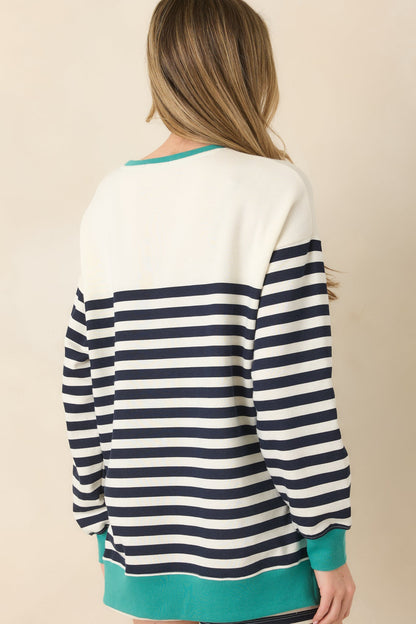Z Supply Navy Cotton Blend Layer Up Stripe Sweatshirt