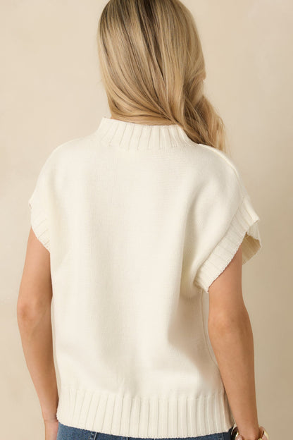 Easy to Adore Ivory Knit Short Sleeve Mock Neck Sweater