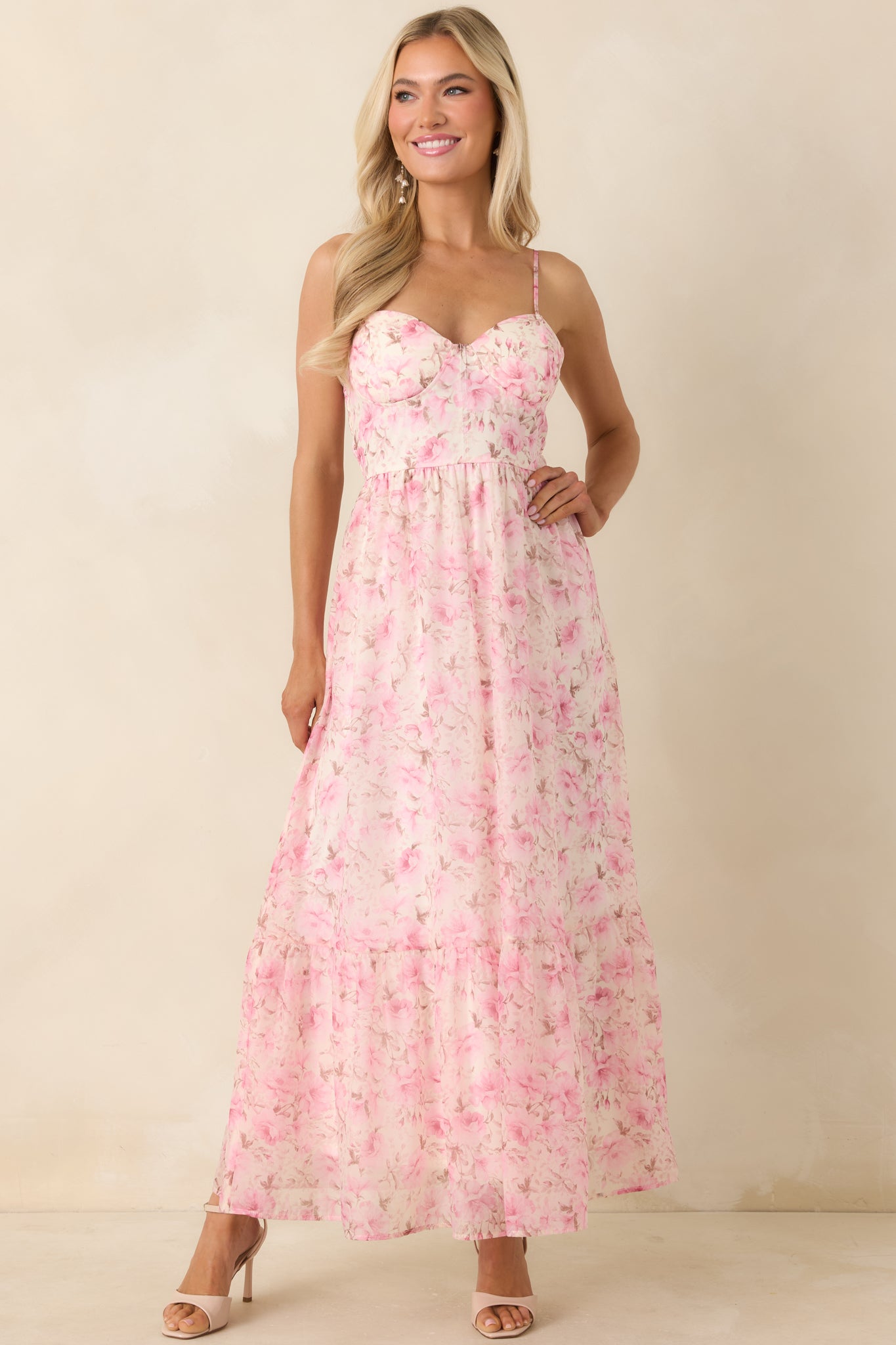 Love Me Softly Pink Floral Bustier Maxi Dress