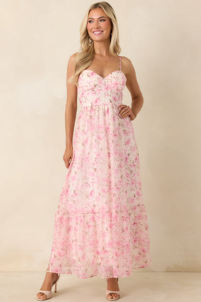 Love Me Softly Pink Floral Bustier Maxi Dress