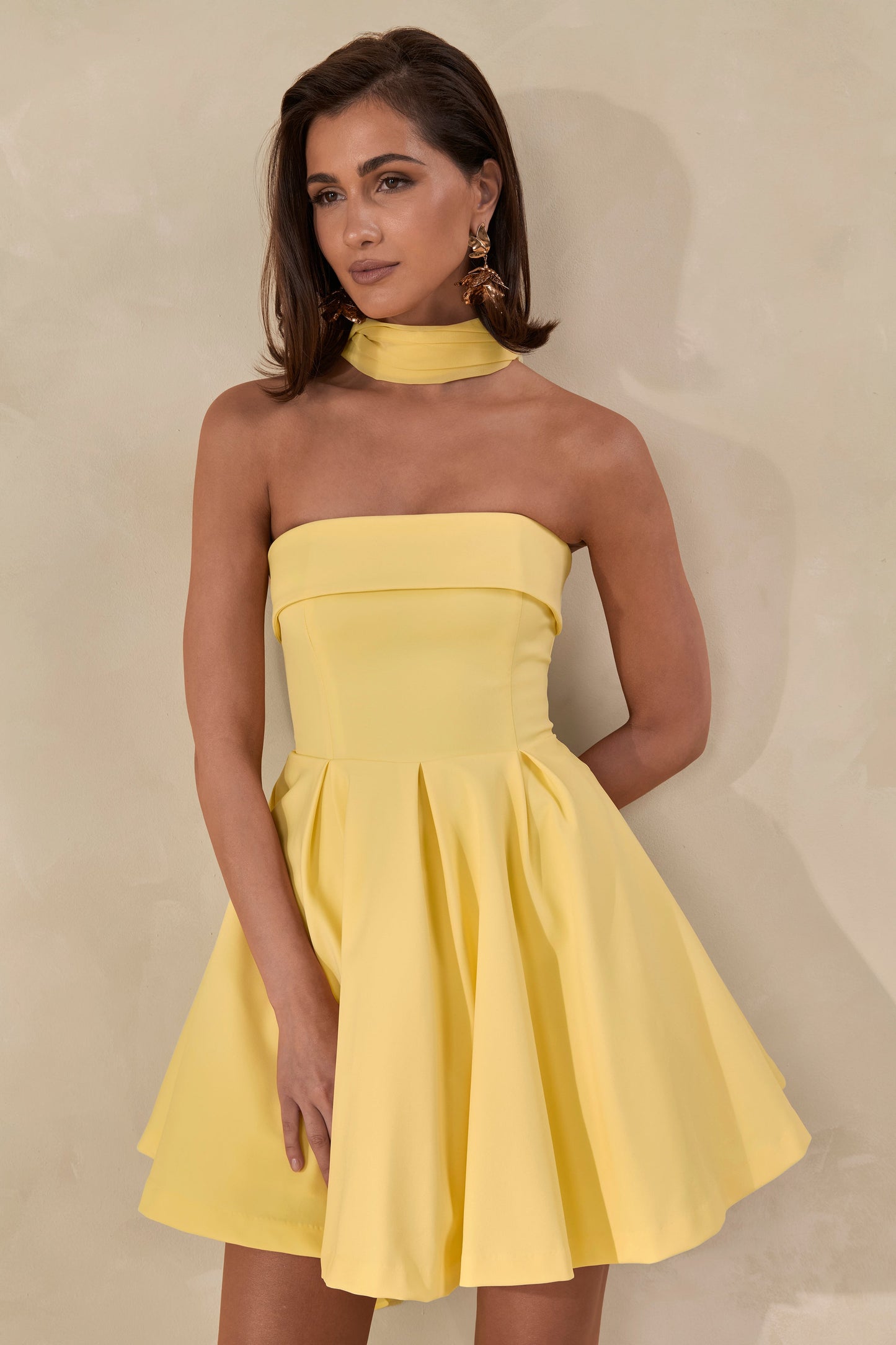 Bruna | Lemon Bandeau Skater Mini Dress