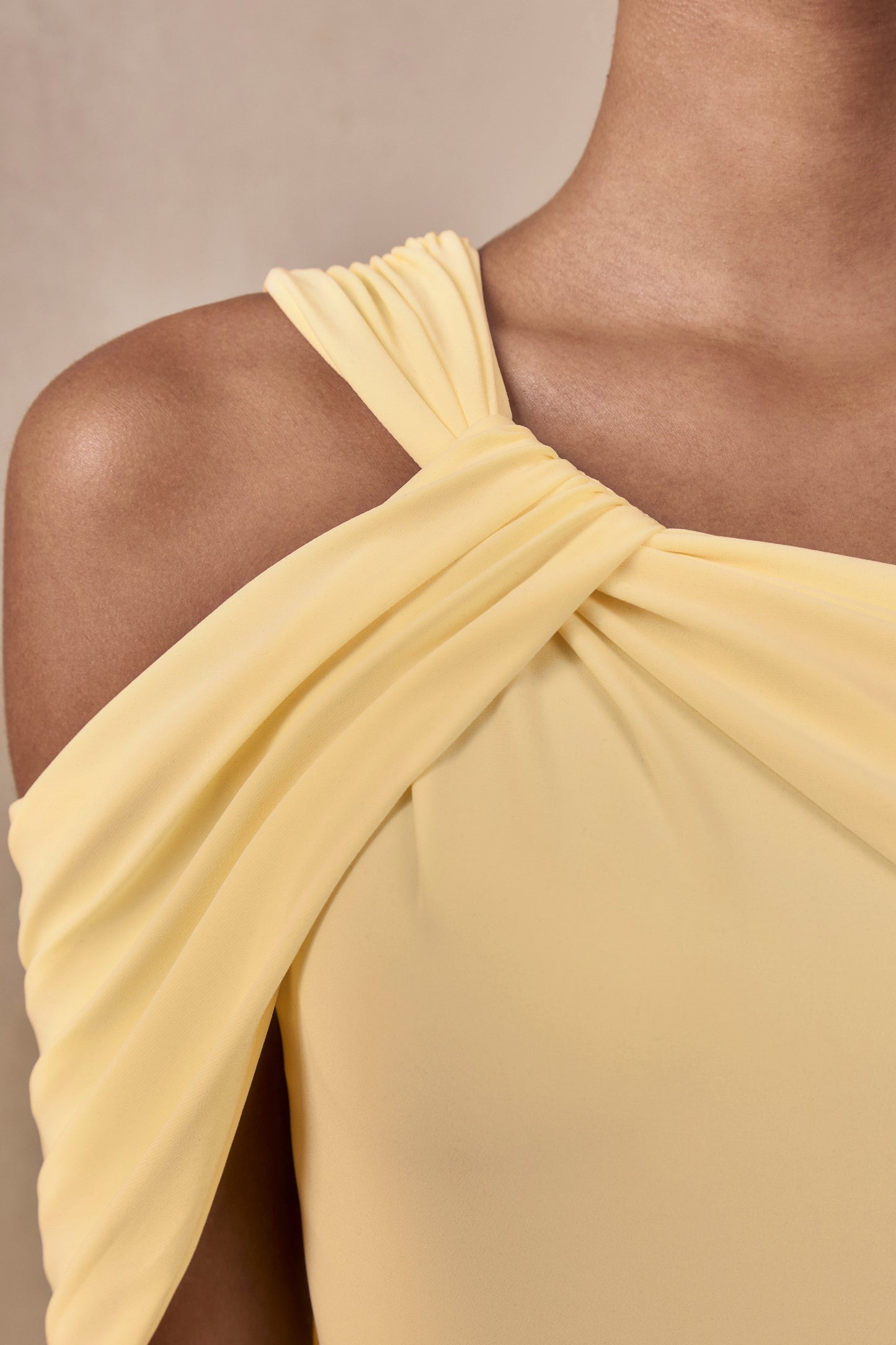 Nala | Lemon Asymmetric-Neck Maxi Dress With Gathered Detailing