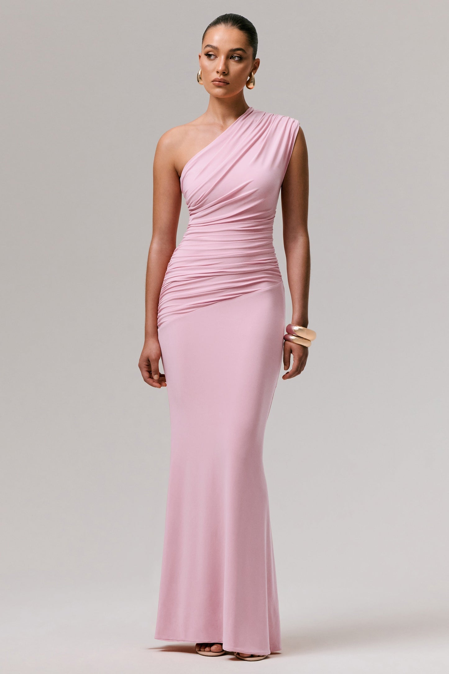 Mardi | Pink Asymmetric Maxi Dress With Ruching