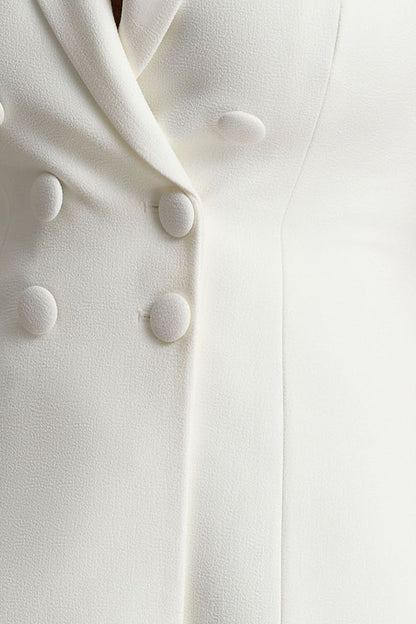 Etta | White Plunge-Neck Short Sleeved Blazer Mini Dress